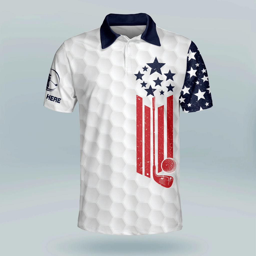 Custom Name The Legend Has Retired American Flag Golf Polo Shirts, Golf Gift For Men, Golfing Apparel
