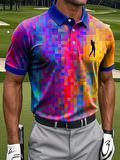 Retro Rainbow Geometric Oil Golf Tops For Men, Polo Shirts For Men, Golf Gift For Men