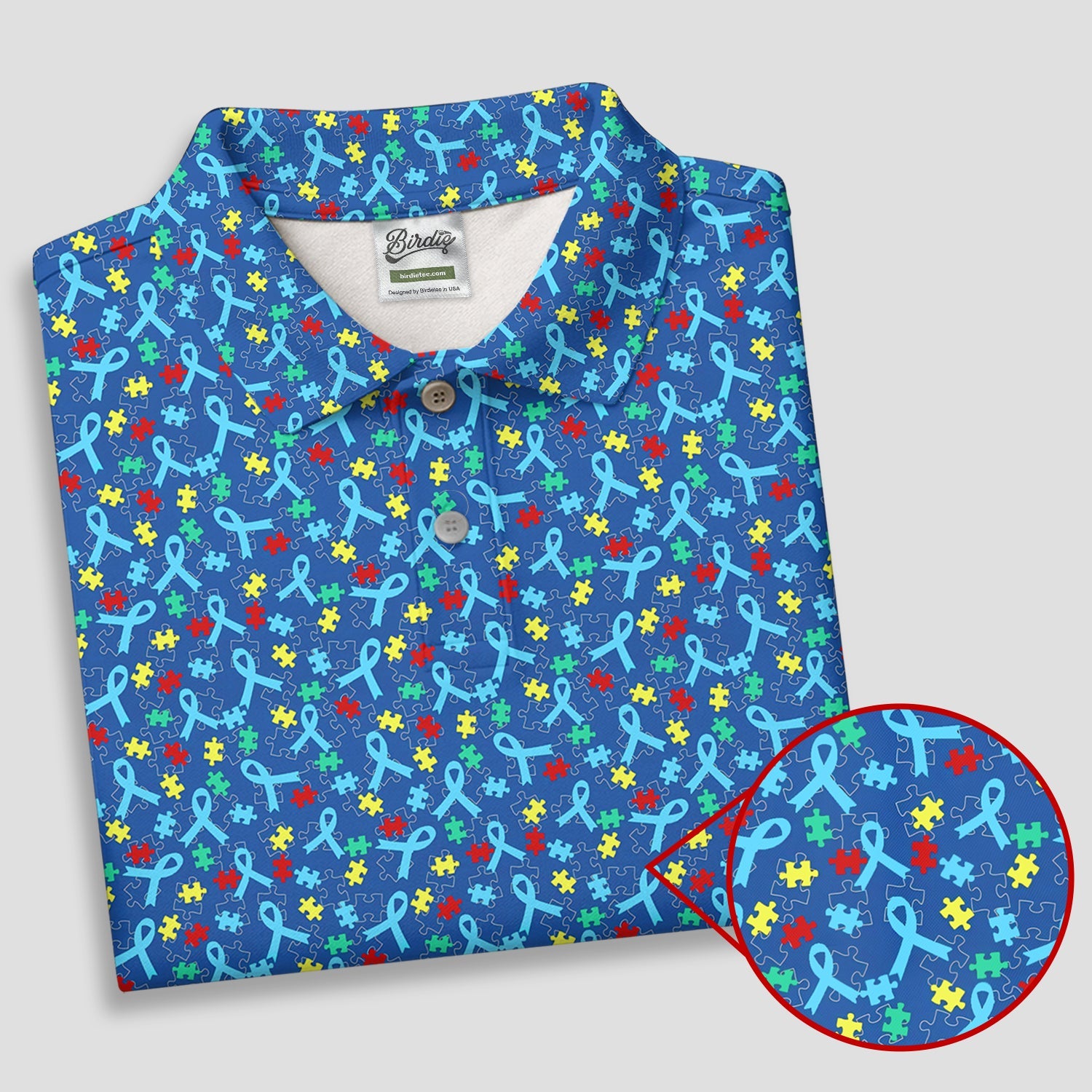 Autism Awareness Ribbon And Colorful Puzzles Blue Golf Shirt, Golf Shirts For Men, Polo Shirts For Men