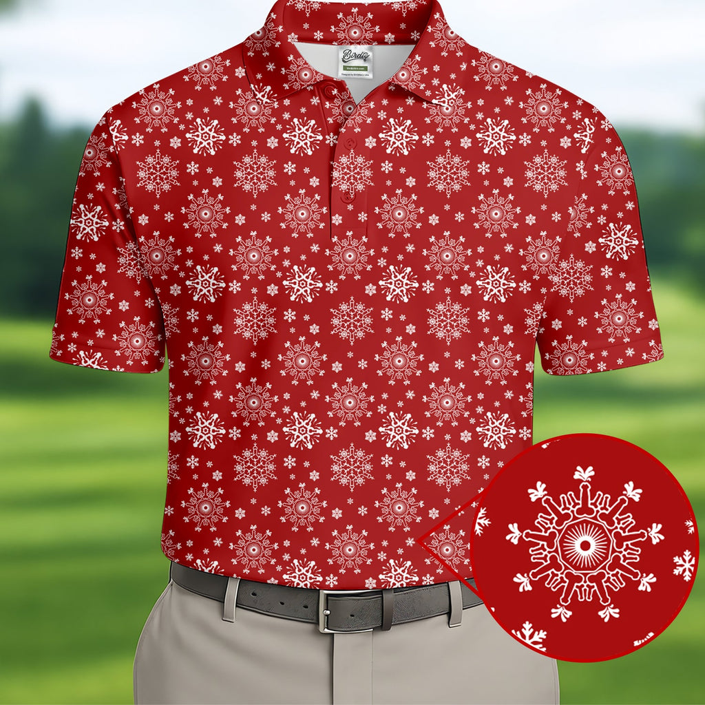 Dirty Funny Adult Humor Snowflakes Red Golf Shirt, Fun Men's Golf Polos, Christmas Golf Shirt, Polo Shirts For Men