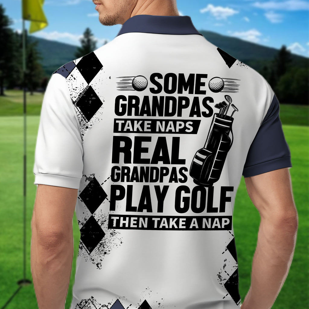 Some Grandpas Take Naps Skeleton Personalized 3D Golf Polo Shirt, Golf Shirt, Gift For Golfers