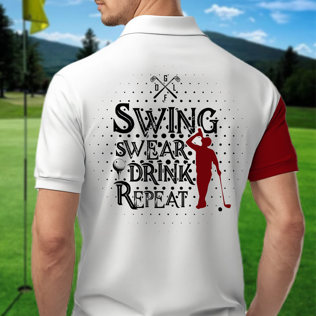 Swing Swear Drink Repeat Personalized Name 3D Golf Polo ShirtGolf Shirt, Gift For Golfers
