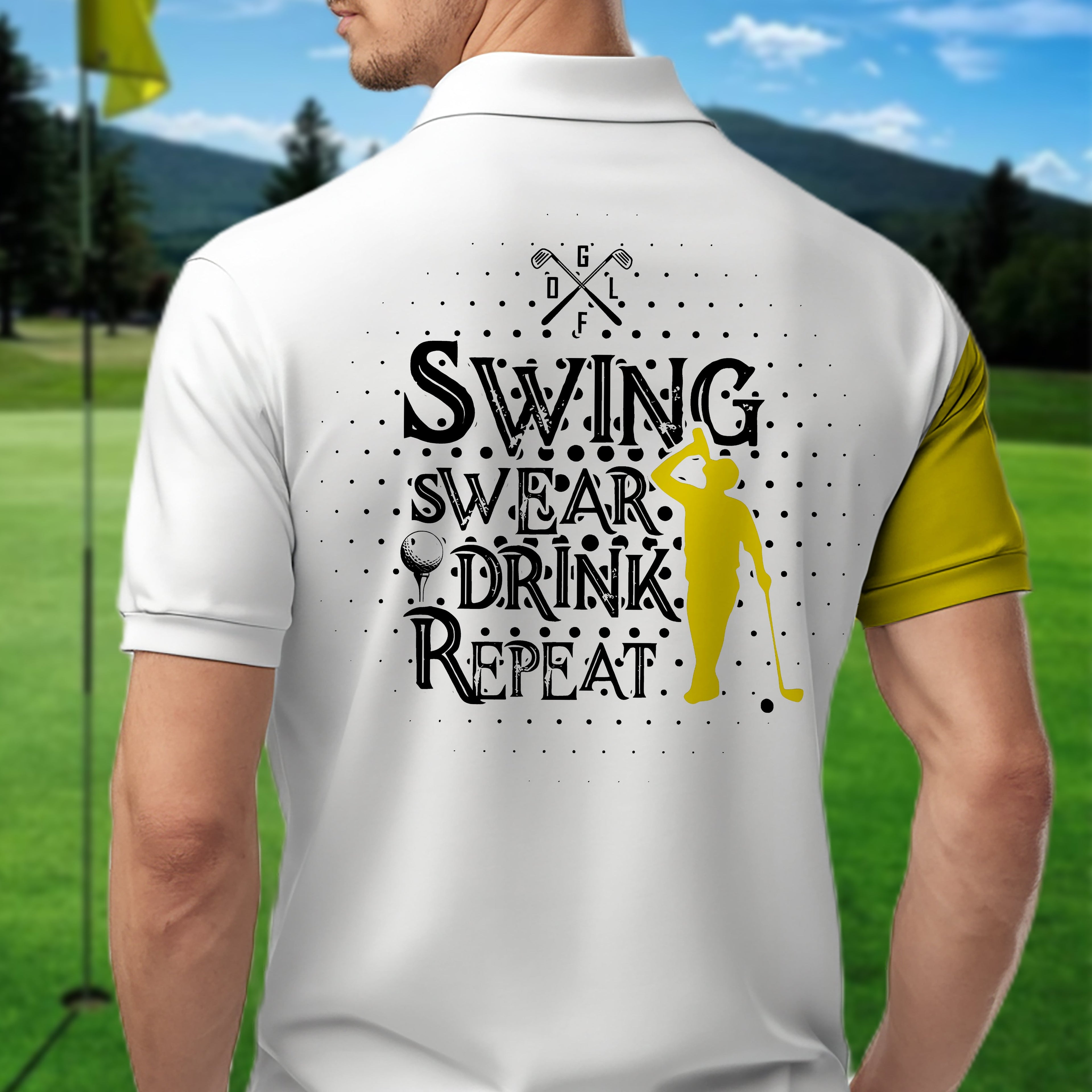 Swing Swear Drink Repeat Personalized Name 3D Golf Polo ShirtGolf Shirt, Gift For Golfers