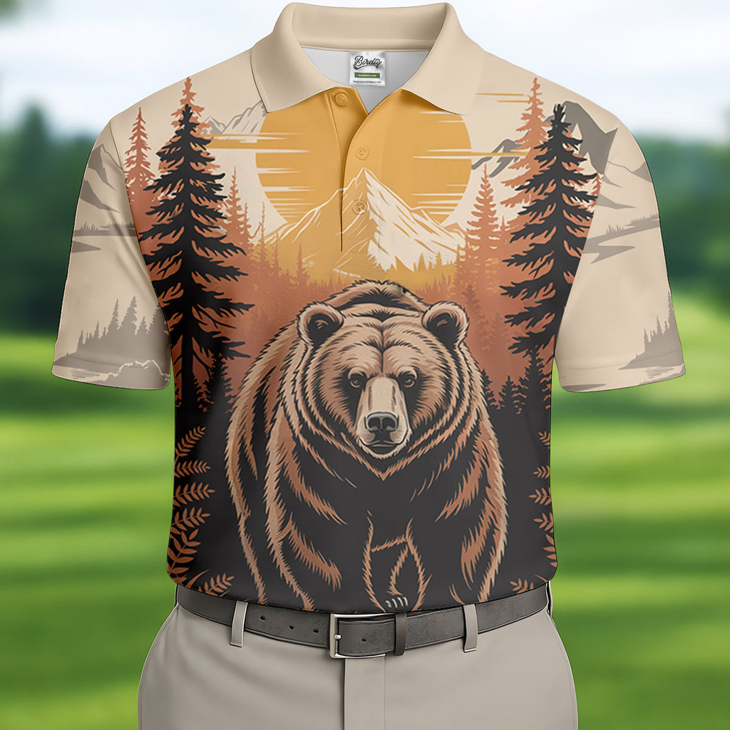 Native Heritage Wild Bear Golf Tops For Men, Native American Ancestry Polo Shirts For Men, Indigenous Peoples Month