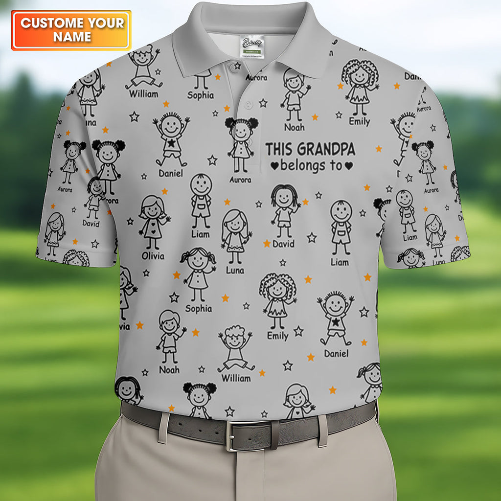 This Grandpa Dad Belongs To Kids Pet Grey Golf Shirt, Polo Shirts For Men, Golf Gift For Men