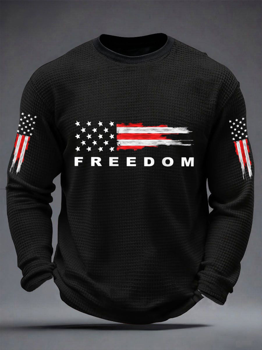 American Flag 250th Anniversary Shirt Men's Freedom USA Flag Print Casual Waffle Long Sleeve T-Shirt 4th Of July Shirt