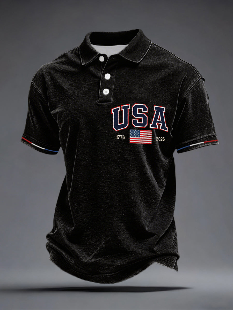 America 250 Polo Shirt Men Men's USA 1776-2026 Print Polo Shirt 4th Of July Shirt