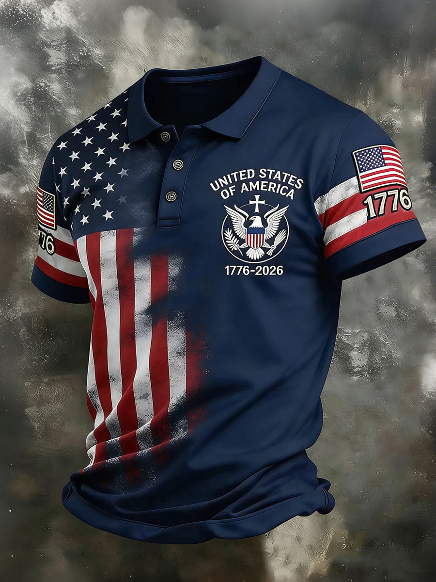 Red White Blue America 250 Shirt Men's United States Of America 1776-2026 Tops 4th Of July Shirt
