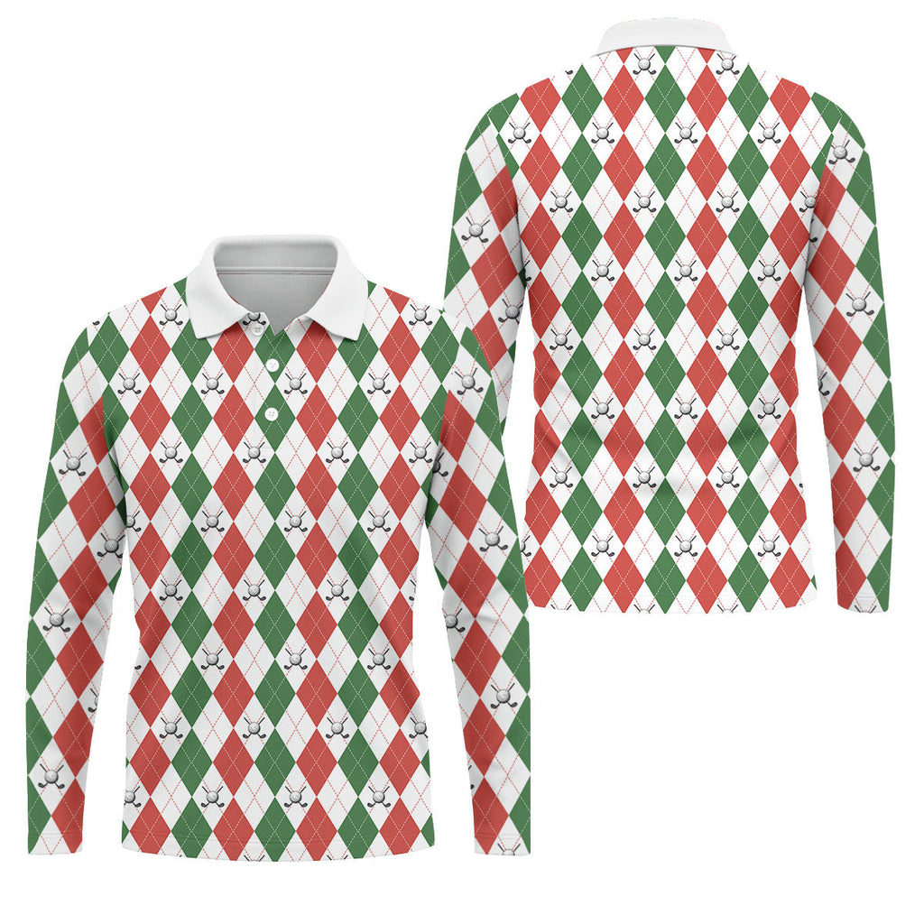 Christmas Plaid Argyle Pattern Golf Polo Shirt, Christmas Golf Gift, Polo Shirts For Men, Golfing Apparel