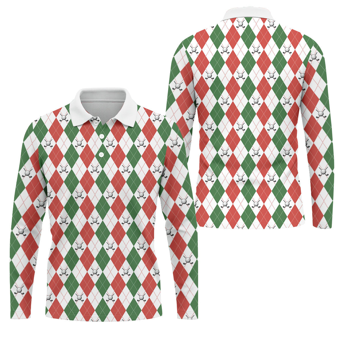 Christmas Plaid Argyle Pattern Golf Polo Shirt, Christmas Golf Gift, Polo Shirts For Men, Golfing Apparel