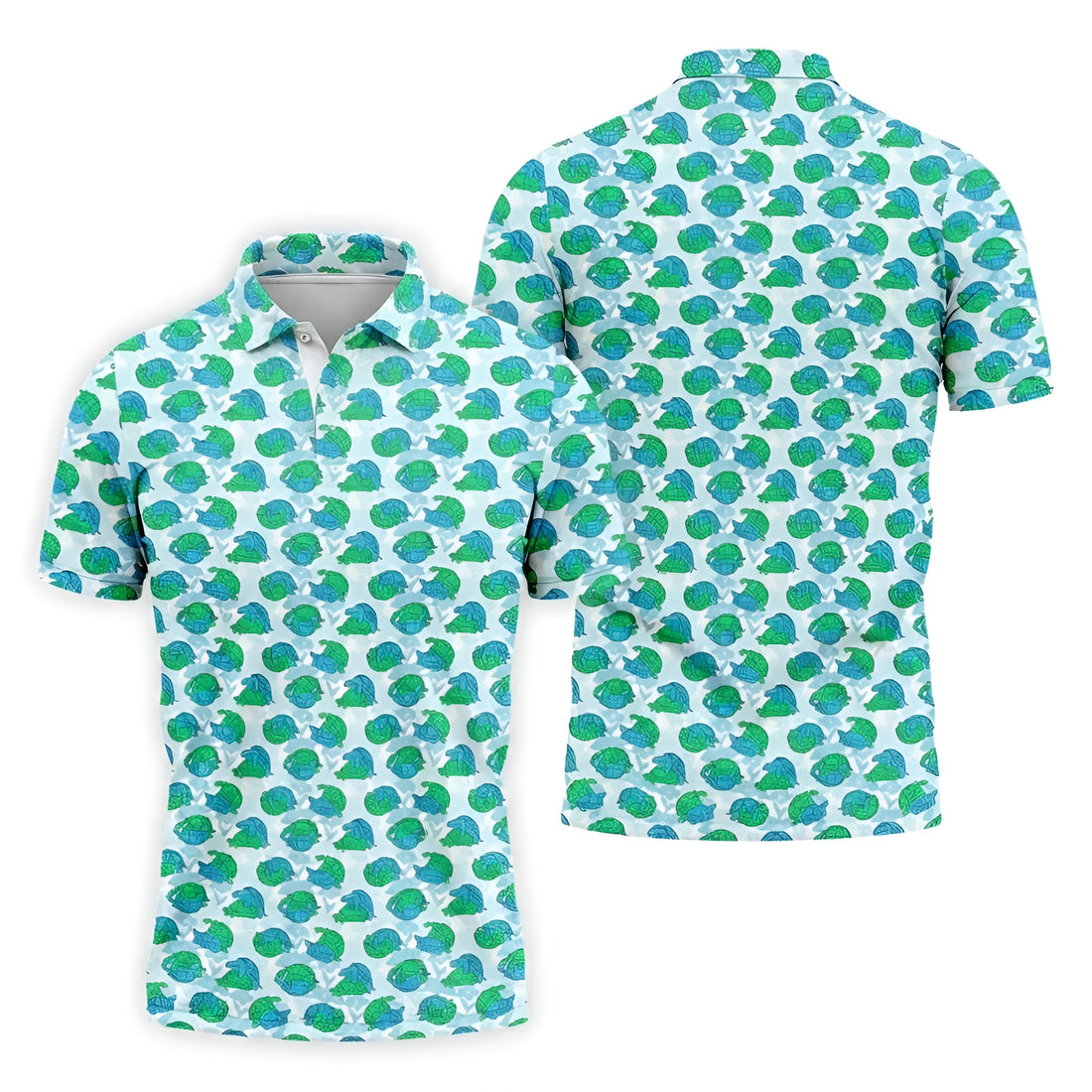 Funny Turtle Pattern Golf Polo Shirt for Men, Fun Valentine’s Golf Gift