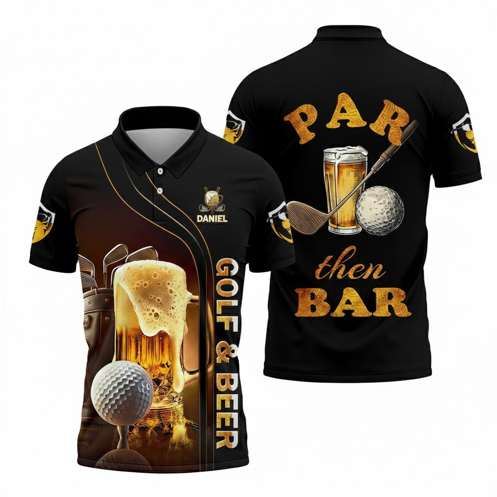 Personalized Par Then Bar Golf Shirt, Custom Name Golf and Beer Performance Tee